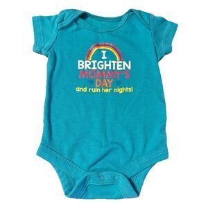 Topsville Baby Girl 0-3M Cotton Blend Turquoise I Brighten Mommys Day Romper